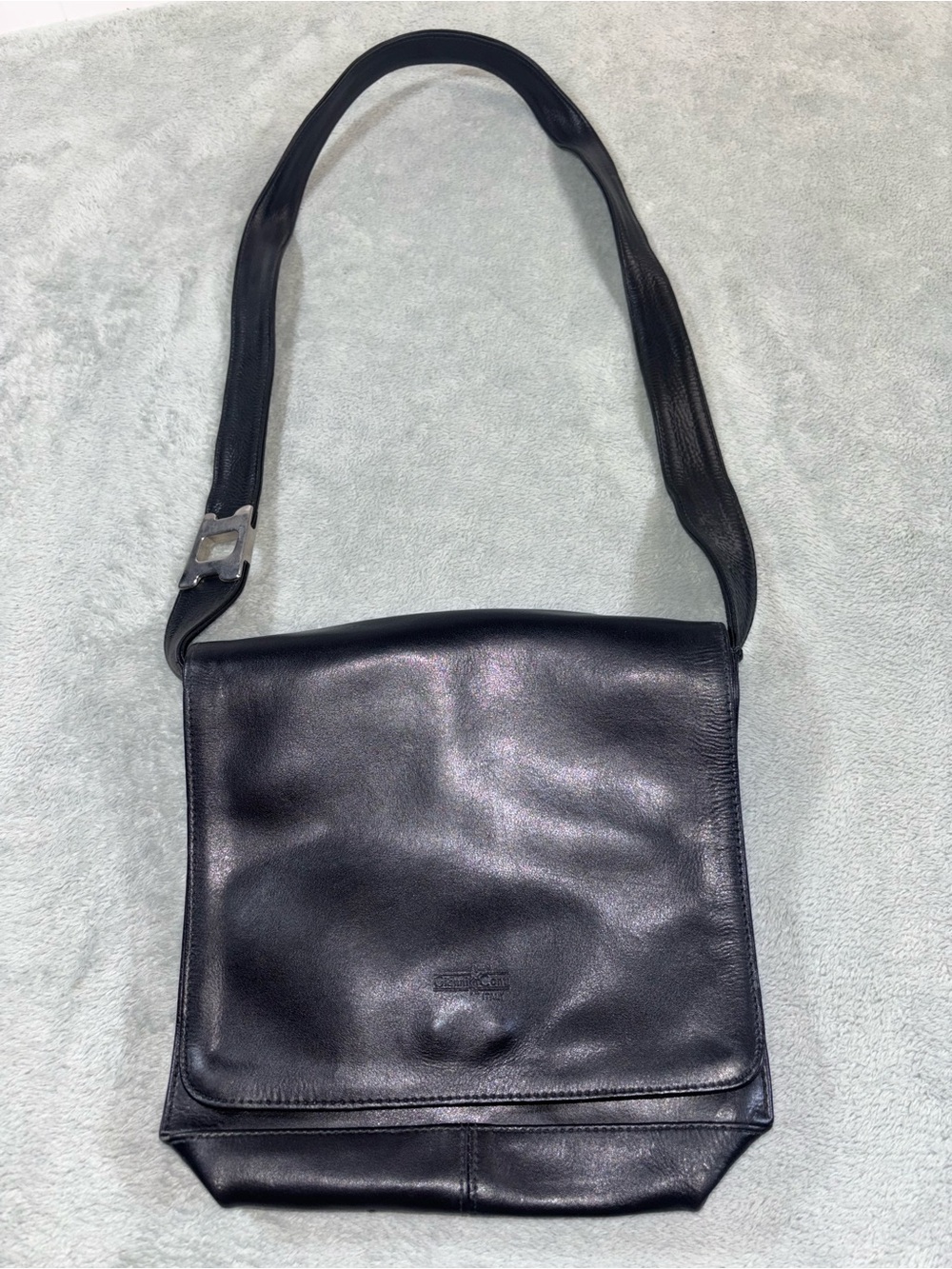 Vintage Gianni Conti Black Leather Crossbody Flap Bag - Made in Italy